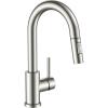 imageFORIOUS Black Bar Sink Faucet for Kitchen Sink Modern Single Handle Kitchen Faucet with Pull Down Sprayer Stainless Steel High Arc with Deck Plate for 1 or 3 Hole Suitable for Bathroom RV CamperStainless Steel