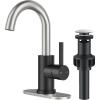 imageFORIOUS Black Bathroom Faucet 1 or 3 Hole Single Handle Matte Black Bathroom Sink Faucet 2 Pack with cUPC Supply Line and Pop Up Drain Suitable for Bar RV Vanity Restroom CommerialBlack and Nickel