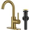 imageFORIOUS Black Bathroom Faucet 1 or 3 Hole Single Handle Matte Black Bathroom Sink Faucet 2 Pack with cUPC Supply Line and Pop Up Drain Suitable for Bar RV Vanity Restroom CommerialBrushed Gold