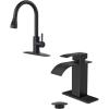 imageFORIOUS Black Kitchen Faucet Waterfall Bathroom Faucet