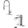 imageFORIOUS Brushed Nickel Kitchen Sink FaucetWaterfall Bathroom Faucet