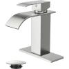 imageFORIOUS Matte Black Waterfall Bathroom Faucets 1 or 3 Hole Vanity Single Bathroom Sink Faucet with cUPC Supply Line and Pop Up Drain Suitable for Basin Rv Restroom SinkBrushed Nickel
