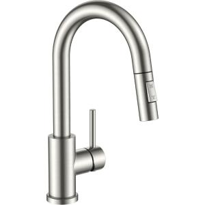 imageFORIOUS Black Bar Sink Faucet for Kitchen Sink Modern Single Handle Kitchen Faucet with Pull Down Sprayer Stainless Steel High Arc with Deck Plate for 1 or 3 Hole Suitable for Bathroom RV CamperStainless Steel