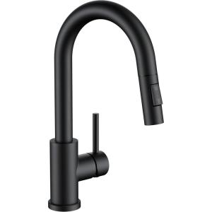 imageFORIOUS Black Bar Sink Faucet for Kitchen Sink Modern Single Handle Kitchen Faucet with Pull Down Sprayer Stainless Steel High Arc with Deck Plate for 1 or 3 Hole Suitable for Bathroom RV CamperMatte Black