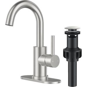 imageFORIOUS Black Bathroom Faucet 1 or 3 Hole Single Handle Matte Black Bathroom Sink Faucet 2 Pack with cUPC Supply Line and Pop Up Drain Suitable for Bar RV Vanity Restroom CommerialStainless Steel