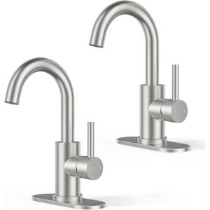 imageFORIOUS Black Bathroom Faucet 1 or 3 Hole Single Handle Matte Black Bathroom Sink Faucet 2 Pack with cUPC Supply Line and Pop Up Drain Suitable for Bar RV Vanity Restroom CommerialStainless Steel x2Pcs