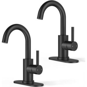 imageFORIOUS Black Bathroom Faucet 1 or 3 Hole Single Handle Matte Black Bathroom Sink Faucet 2 Pack with cUPC Supply Line and Pop Up Drain Suitable for Bar RV Vanity Restroom CommerialMatte Black x2Pcs