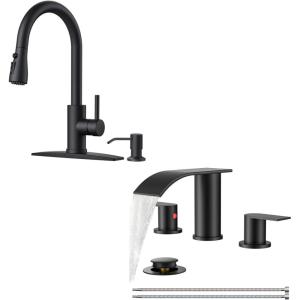 imageFORIOUS Black Kitchen FaucetBathroom Faucet