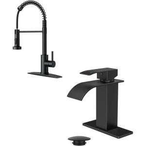 imageFORIOUS Black Kitchen FaucetFORIOUS Matte Black Waterfall Bathroom Faucet