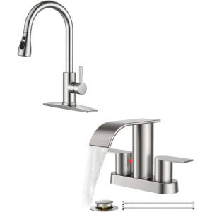 imageFORIOUS Brushed Nickel Kitchen Faucet Bathroom Sink Faucet