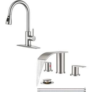 imageFORIOUS Brushed Nickel Kitchen FaucetFORIOUS Upgrade Bathroom Faucets 3 Hole