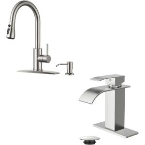 imageFORIOUS Brushed Nickel Kitchen FaucetFORIOUS Waterfall Bathroom Faucet