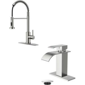 imageFORIOUS Brushed Nickel Kitchen Sink FaucetWaterfall Bathroom Faucet