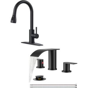 imageFORIOUS Matte Black Kitchen Faucet  Bathroom Faucet
