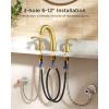 imageFORIOUS Black Bathroom Faucet 3 Hole Widespread Bathroom Sink Faucet 8 Inch with Pop Up Drain and CUPC Supply Hose 2 Handle for Vanity Rv Commercial Lavatory RestroomBrushed Gold