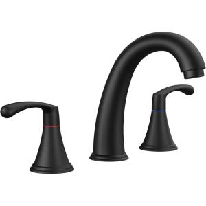 imageFORIOUS Black Bathroom Faucet 3 Hole Widespread Bathroom Sink Faucet 8 Inch with Pop Up Drain and CUPC Supply Hose 2 Handle for Vanity Rv Commercial Lavatory RestroomMatte Black