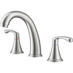 imageFORIOUS Brushed Nickel Bathroom Faucet 3 Hole Widespread Bathroom Sink Faucet 8 Inch with Pop Up Drain and CUPC Supply Hose 2 Handle for Vanity Rv Commercial Lavatory Restroom