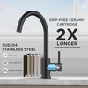 image:imageFORIOUS Kitchen Faucet Brushed Nickel Commercial Modern Single Handle Faucet for Kitchen Sink Stainless Steel High Arc with Deck Plate for 1 or 3 Hole Suitable for Bar RV Camper OutdoorMatte Black