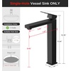 image:imageFORIOUS Matte Black Vessel Sink Faucet Single Hole Morden Tall Bathroom Faucets One Lever Handle with Pop up Drain for Basin Bowl Vanity Lavatory ResidentialCommercial UseMatte Black