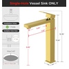 image:imageFORIOUS Matte Black Vessel Sink Faucet Single Hole Morden Tall Bathroom Faucets One Lever Handle with Pop up Drain for Basin Bowl Vanity Lavatory ResidentialCommercial UseBrushed Gold