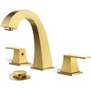 image:imageFORIOUS Bathroom Faucets 3 Hole Brushed Nickel Bathroom Sink Faucet for Vanity with Popup Drain and Supply Lines LeadFree 8 Inch Widespread Faucet for 3 Hole Commercial Restroom SinkBrushed Gold