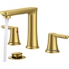 image:imageFORIOUS Black Bathroom Faucet 3 Hole Two Handle 8 Inch Widespread Bathroom Sink Faucet Matte Black with Metal Popup Drain cUPC Supply Lines and Water Saving Aerator for Basin Vanity or CommercialBrushed Gold