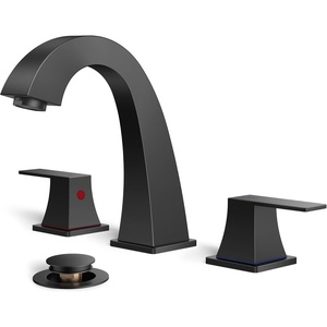 image:imageFORIOUS Bathroom Faucets 3 Hole Brushed Nickel Bathroom Sink Faucet for Vanity with Popup Drain and Supply Lines LeadFree 8 Inch Widespread Faucet for 3 Hole Commercial Restroom SinkMatte Black