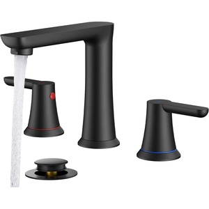 image:imageFORIOUS Black Bathroom Faucet 3 Hole Two Handle 8 Inch Widespread Bathroom Sink Faucet Matte Black with Metal Popup Drain cUPC Supply Lines and Water Saving Aerator for Basin Vanity or CommercialMatte Black