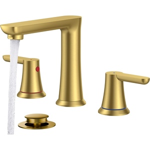 image:imageFORIOUS Black Bathroom Faucet 3 Hole Two Handle 8 Inch Widespread Bathroom Sink Faucet Matte Black with Metal Popup Drain cUPC Supply Lines and Water Saving Aerator for Basin Vanity or CommercialBrushed Gold