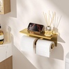 image:imageFORIOUS Double Toilet Paper Holder with Shelf Wall Mount Tissue Roll Holder for Bathroom 304 Stainless Steel Commercial Toilet Tissue Dispensers with Phone Shelf 4 Stainless SteelBrushed Gold