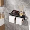 image:imageFORIOUS Double Toilet Paper Holder with Shelf Wall Mount Tissue Roll Holder for Bathroom 304 Stainless Steel Commercial Toilet Tissue Dispensers with Phone Shelf 4 Stainless SteelMatte Black