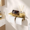 image:imageFORIOUS Double Toilet Paper Holder with Shelf Wall Mount Tissue Roll Holder for Bathroom 304 Stainless Steel Commercial Toilet Tissue Dispensers with Phone Shelf 4 Stainless SteelBrushed Gold