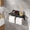image:imageFORIOUS Double Toilet Paper Holder with Shelf Wall Mount Tissue Roll Holder for Bathroom 304 Stainless Steel Commercial Toilet Tissue Dispensers with Phone Shelf 4 Stainless SteelMatte Black  Stainless Steel
