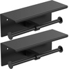 image:imageFORIOUS Double Toilet Paper Holder with Shelf Wall Mount Tissue Roll Holder for Bathroom 304 Stainless Steel Commercial Toilet Tissue Dispensers with Phone Shelf 4 Stainless SteelMatte Black