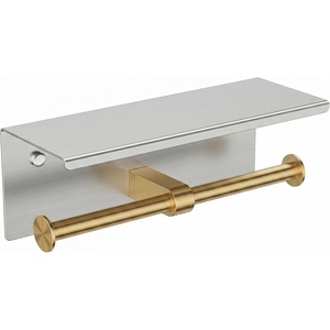 image:imageFORIOUS Double Toilet Paper Holder with Shelf Wall Mount Tissue Roll Holder for Bathroom 304 Stainless Steel Commercial Toilet Tissue Dispensers with Phone Shelf 4 Stainless SteelStainless Steel  Brushed Gold