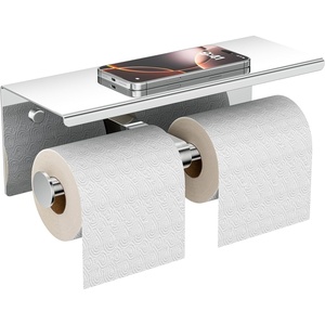 image:imageFORIOUS Double Toilet Paper Holder with Shelf Wall Mount Tissue Roll Holder for Bathroom 304 Stainless Steel Commercial Toilet Tissue Dispensers with Phone Shelf 4 Stainless SteelChrome