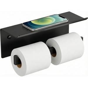 image:imageFORIOUS Toilet Paper Holder with Shelf 304 Stainless Steel Wall Mount Commercial Toilet Paper Dispenser Double Tissue Roll Holder for Bathroom 2 Matte BlackMatte Black