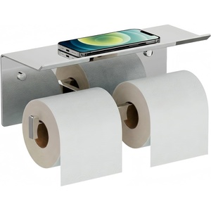 image:imageFORIOUS Toilet Paper Holder with Shelf 304 Stainless Steel Wall Mount Commercial Toilet Paper Dispenser Double Tissue Roll Holder for Bathroom 2 Matte BlackChrome