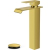 image:imageFORIOUS Vessel Bathroom Sink Faucets 1 Hole Brushed Gold Tall Waterfall Bathroom Faucet Single Handle with Pop Up Drain and Supply Lines for Bowel Sink Deck MountBrushed Gold