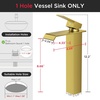 image:imageFORIOUS Vessel Bathroom Sink Faucets 1 Hole Brushed Gold Tall Waterfall Bathroom Faucet Single Handle with Pop Up Drain and Supply Lines for Bowel Sink Deck MountBrushed Gold