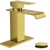 image:imageFORIOUS Vessel Bathroom Sink Faucets 1 Hole Brushed Gold Tall Waterfall Bathroom Faucet Single Handle with Pop Up Drain and Supply Lines for Bowel Sink Deck MountBrushed Gold