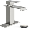 image:imageFORIOUS Vessel Bathroom Sink Faucets 1 Hole Brushed Gold Tall Waterfall Bathroom Faucet Single Handle with Pop Up Drain and Supply Lines for Bowel Sink Deck MountStainless Steel