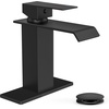 image:imageFORIOUS Vessel Bathroom Sink Faucets 1 Hole Brushed Gold Tall Waterfall Bathroom Faucet Single Handle with Pop Up Drain and Supply Lines for Bowel Sink Deck MountMatte Black