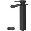 image:imageFORIOUS Vessel Bathroom Sink Faucets 1 Hole Brushed Gold Tall Waterfall Bathroom Faucet Single Handle with Pop Up Drain and Supply Lines for Bowel Sink Deck MountMatte Black