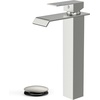 image:imageFORIOUS Vessel Bathroom Sink Faucets 1 Hole Brushed Gold Tall Waterfall Bathroom Faucet Single Handle with Pop Up Drain and Supply Lines for Bowel Sink Deck MountStainless Steel