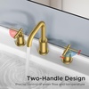 image:imageFORIOUS Brushed Nickel Bathroom Faucet for 3 Hole Widespread Bathroom Sink Faucet with Pop Up Drain and Hoses for Vanity Restroom RV Lavatory 360 Rotatable SpoutBrushed Gold