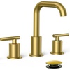image:imageFORIOUS Brushed Nickel Bathroom Faucet for 3 Hole Widespread Bathroom Sink Faucet with Pop Up Drain and Hoses for Vanity Restroom RV Lavatory 360 Rotatable SpoutBrushed Gold
