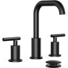 image:imageFORIOUS Brushed Nickel Bathroom Faucet for 3 Hole Widespread Bathroom Sink Faucet with Pop Up Drain and Hoses for Vanity Restroom RV Lavatory 360 Rotatable SpoutMatte Black