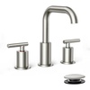 image:imageFORIOUS Brushed Nickel Bathroom Faucet for 3 Hole Widespread Bathroom Sink Faucet with Pop Up Drain and Hoses for Vanity Restroom RV Lavatory 360 Rotatable SpoutStainless Steel